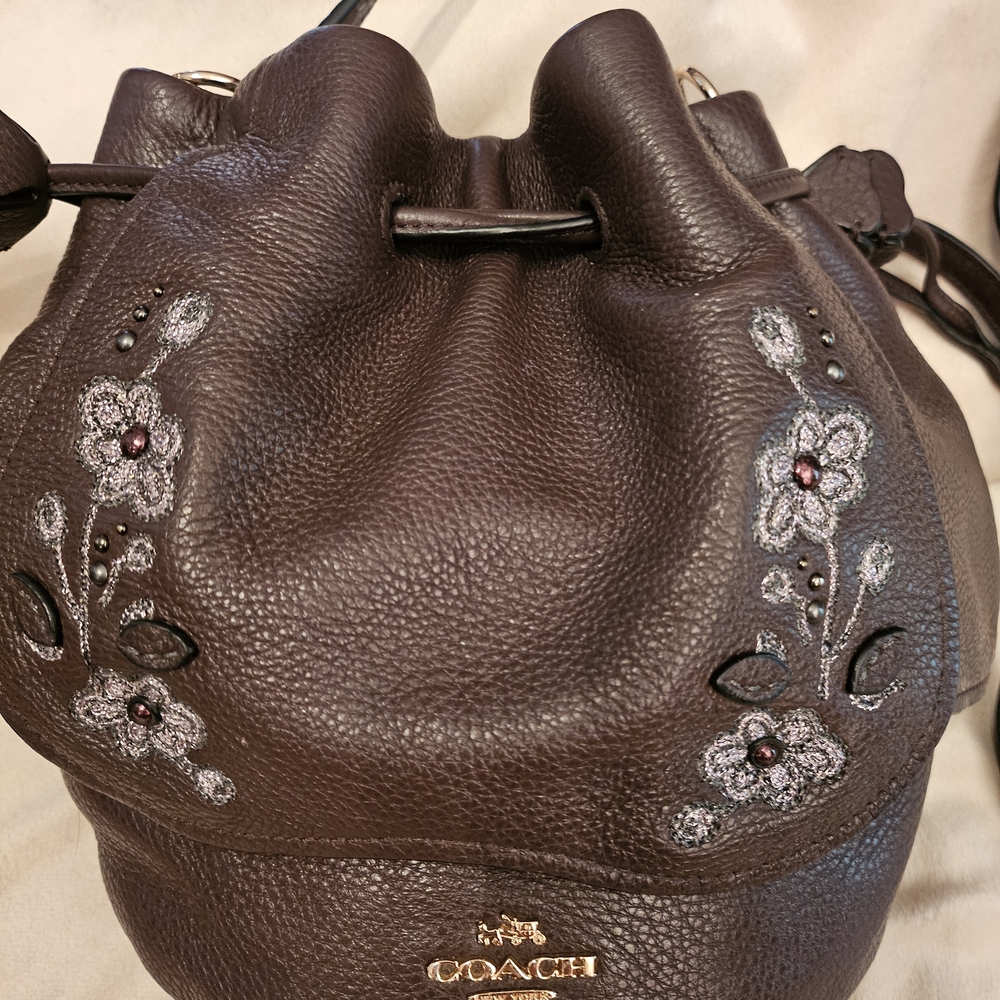 Coach Dark Purple Floral Embroidered Petal Shoulder Bag Style F11917